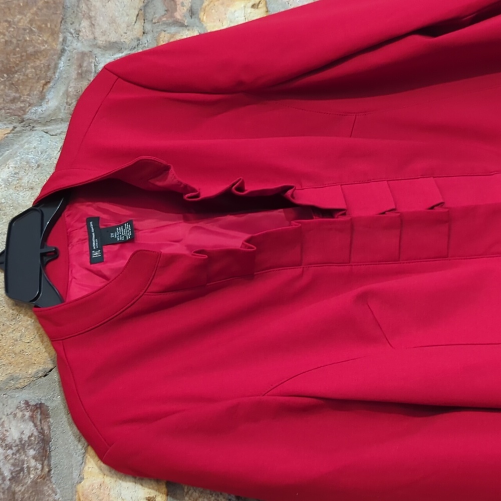 INC Opulent Glamorous Red Ruffled Jacket - Picture 2 of 11